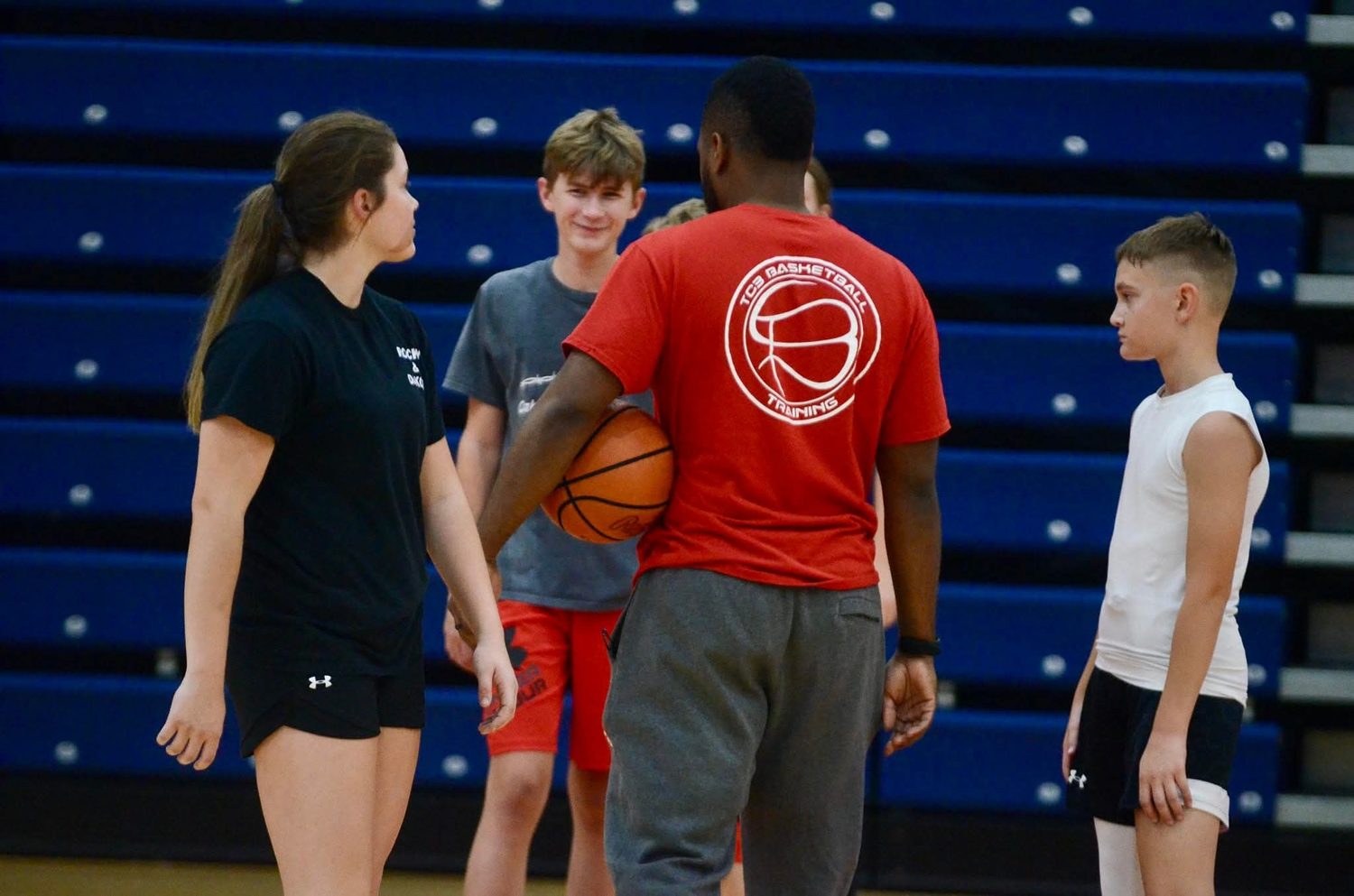 Coach Tirrell working with a TC3 Basketball athlete at the Southern State Patriot Center in Hillsboro, OH